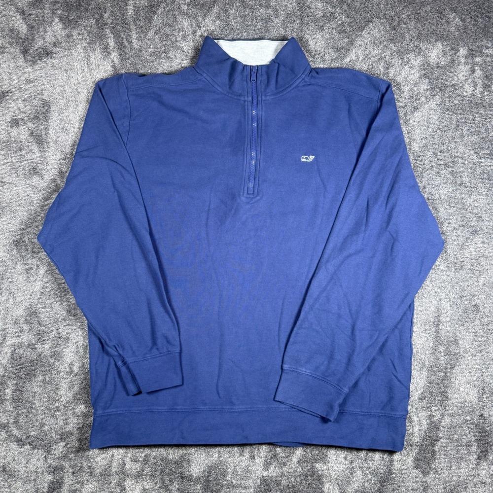 Vineyard Vines Mens XL Blue 100% Cotton Pique Quarter Zip Pullover Sweater 3353